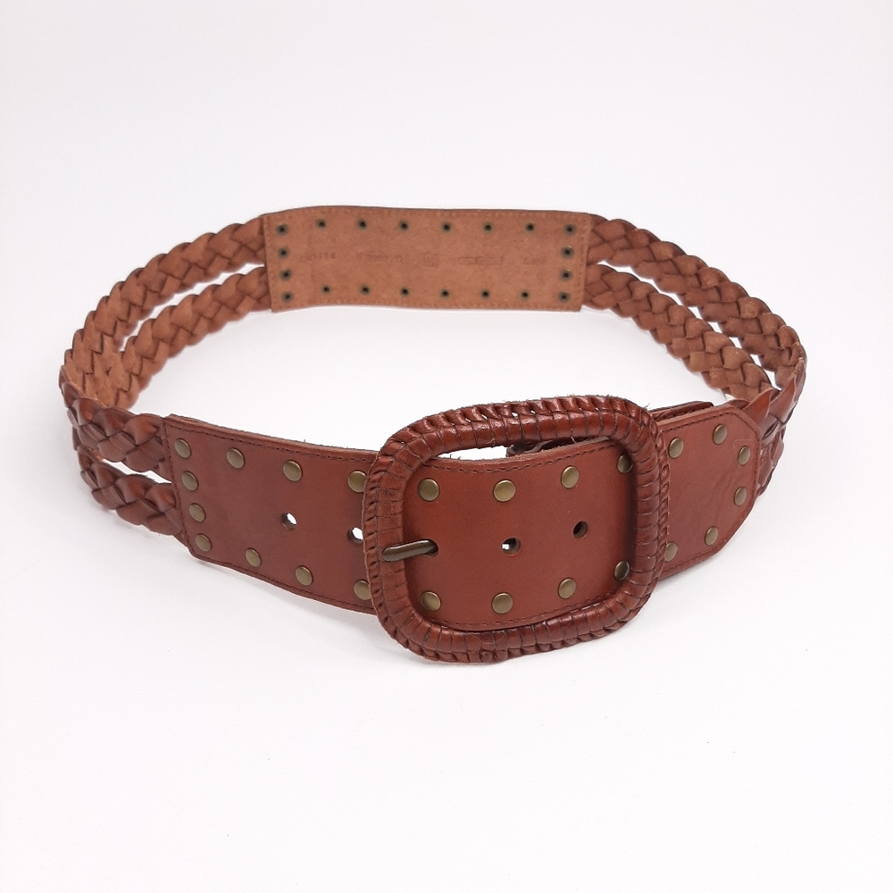 Fossil Double Weave Tan Braided Leather Belt Size Medium